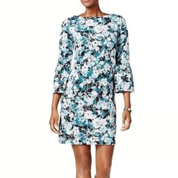 Charter Club Black and Teal Leaf Pattern Dress. Work Perfect. Floral. Soft Girl. - Picture 13 of 13